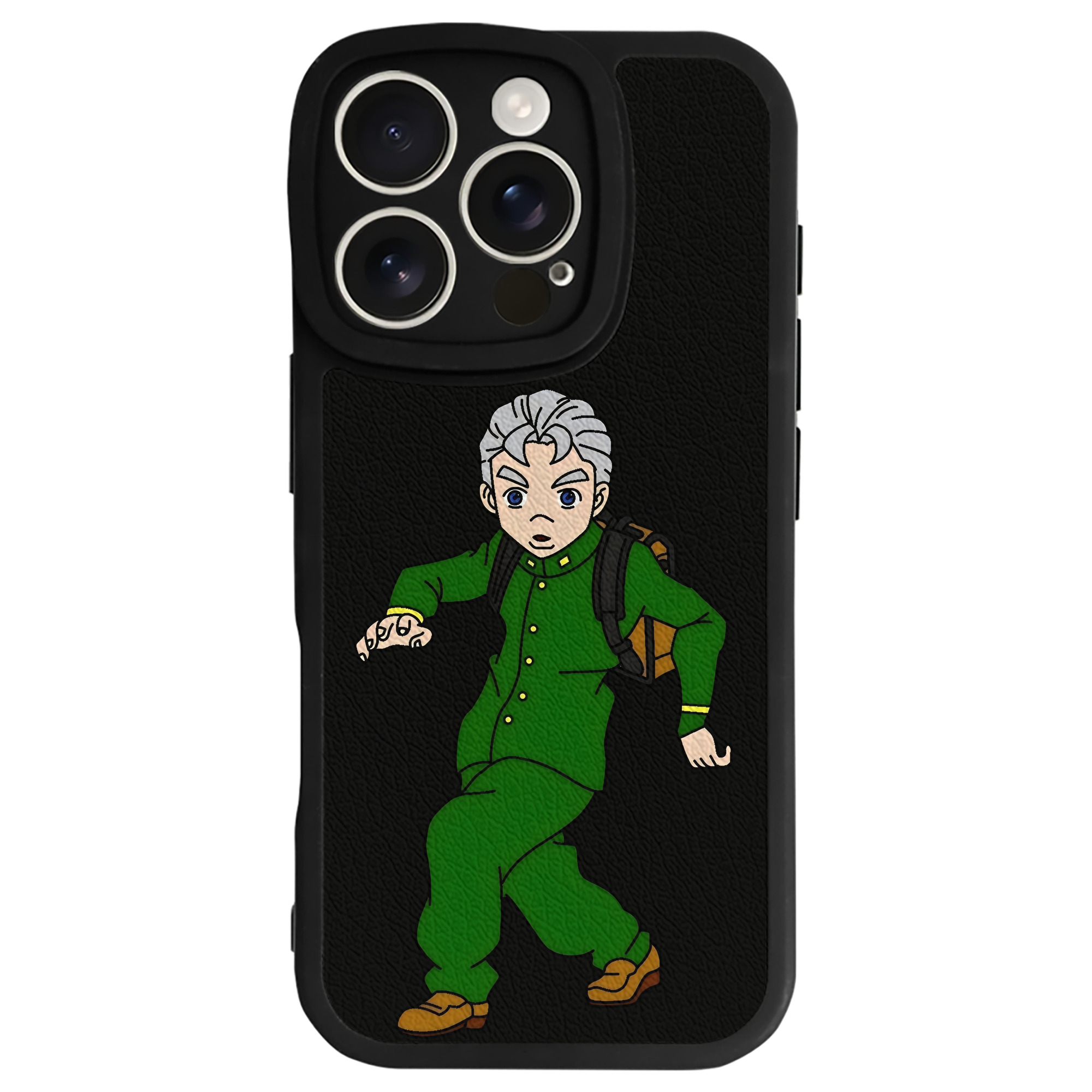 （画像用） ジョジョの奇妙な冒険 広瀨康一 JoJo's Bizarre Adventure Hirose Koichi 【iPhone 16シリーズ対応】シリコンスマホケース（レザー調） 材質：シリコン